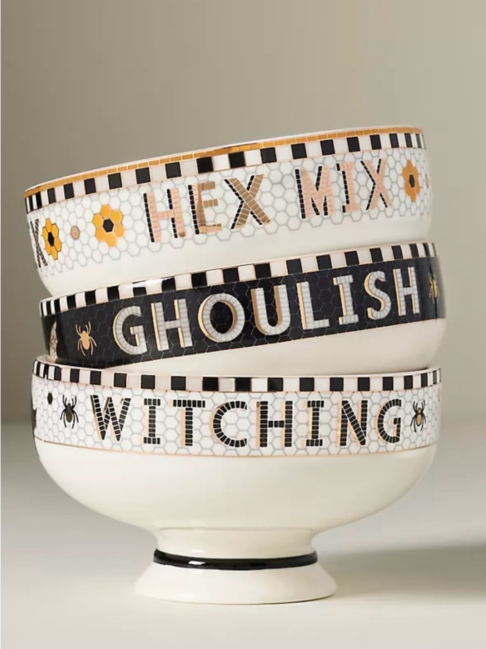Anthropologie Bistro Tile Stoneware Halloween Nut Bowl NWT